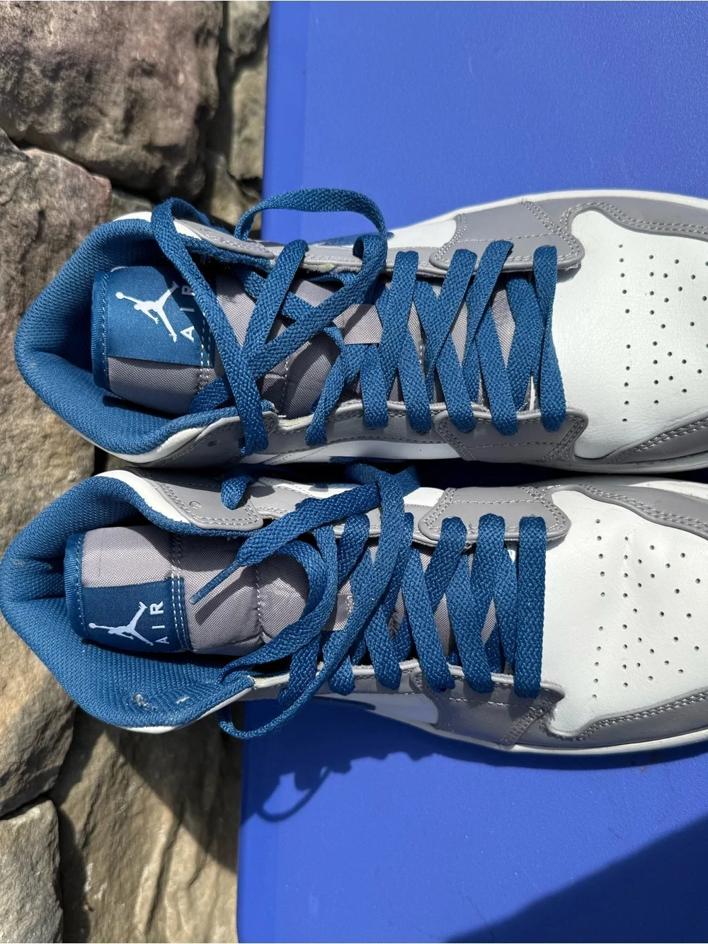 Nike Men’s Air Jordan High-Top Sneakers in White, Gray & Blue